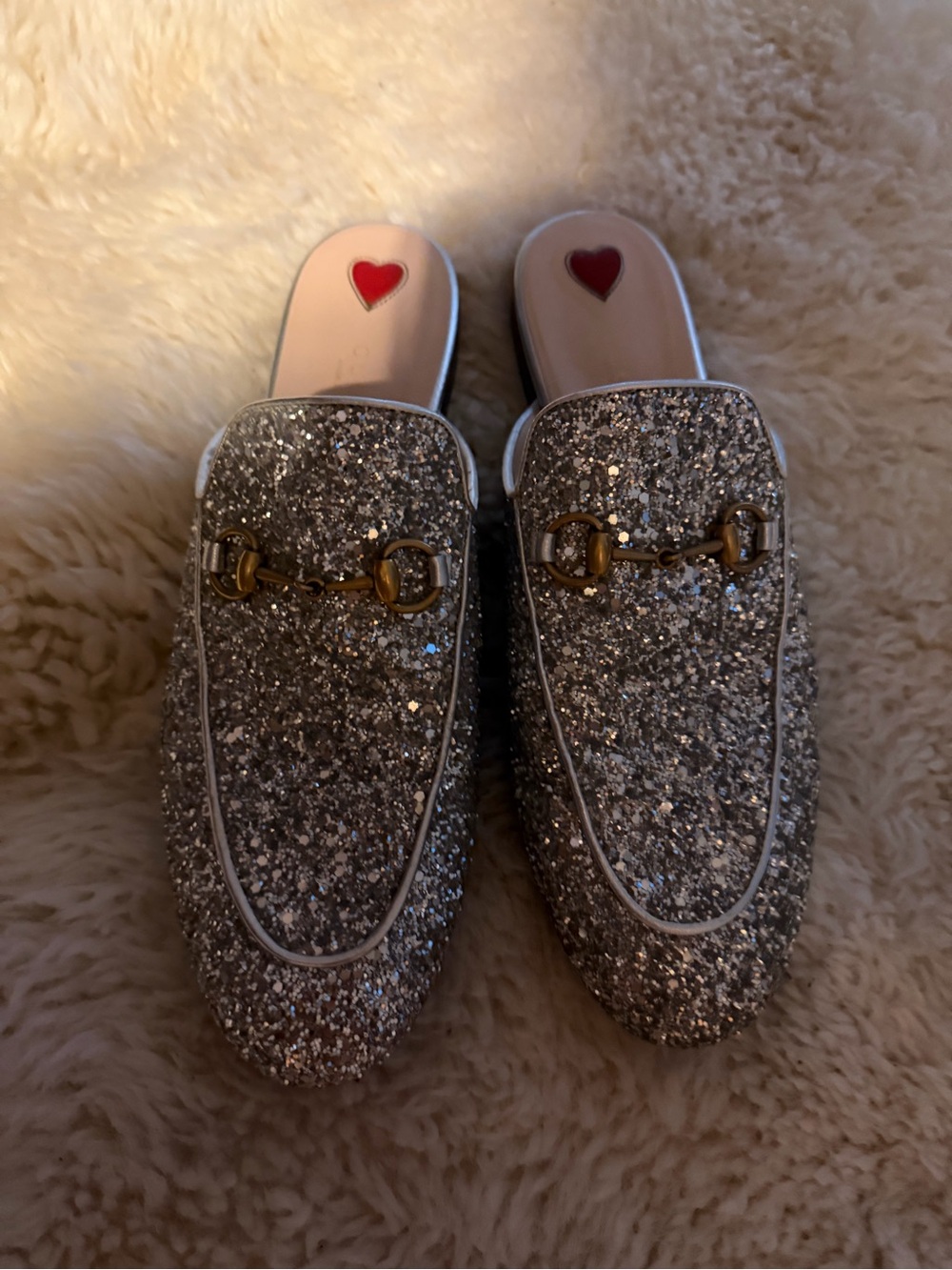 Gucci Silver Glitter Princetown Horsebit Mules